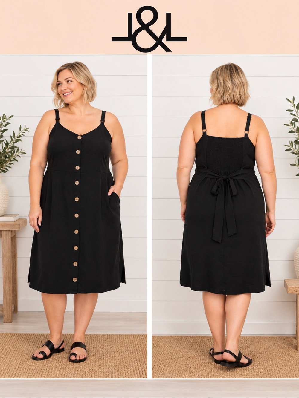 Love & Legend Black Button-Front Midi Dress – Size 3X